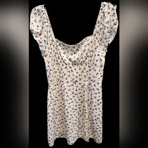 Aeropostale Smocked Puff Sleeve Babydoll Mini Dress in Cherry Coquette Milkmaid